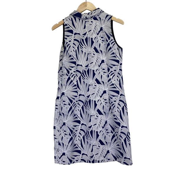 VILAGALLO Embroidered Tropical Leaves Shift Dress Sz US 2 / IT 40 White & Blue - Picture 6 of 10
